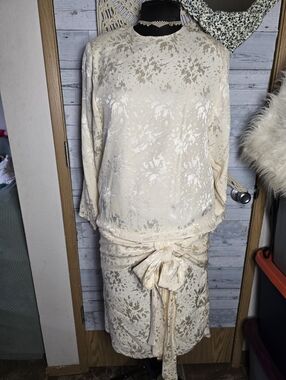 Vtg 80's Silk Abstract Glam Retro Cocktail Dynasty Midi Blouson Dress